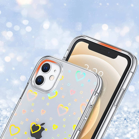 Etui IPHONE 14 Luminous Hearts Case Holograficzne Serca transparentne