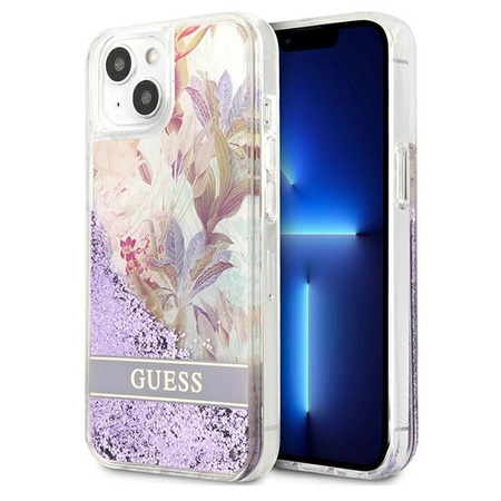 Guess GUHCP13SLFLSU iPhone 13 mini 5,4 &quot;violett / lila Hardcase Flower Liquid Glitter