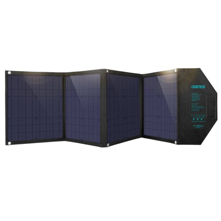 Choetech duża rozkładana ładowarka solarna słoneczna fotowoltaiczna 80W  USB Typ C (Power Delivery) / 2x USB (Quick Charge / 2,4A) (158 x 41 cm) czarny (SC007)