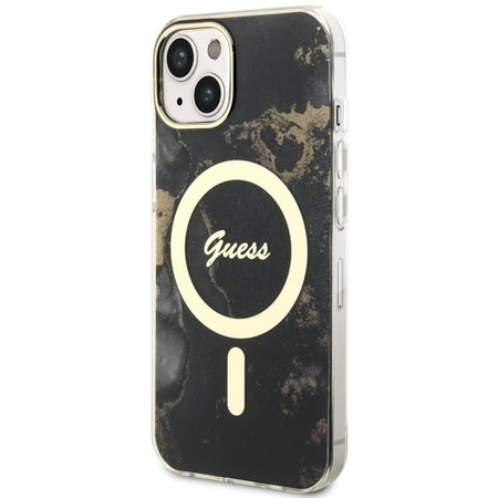 Guess GUHMP14SHTMRSK iPhone 14 6.1&quot; black/black hardcase Golden Marble MagSafe