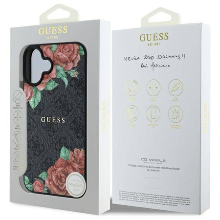 Original Case IPHONE 16 Guess Hardcase 4G Flowers Print MagSafe (GUHMP16SP4ROPEMCK) black