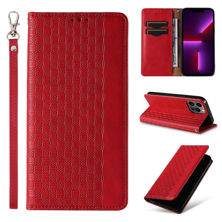 Magnetband-Hülle für iPhone 13 Pro, Tasche, Geldbörse + Mini-Lanyard-Anhänger, rot