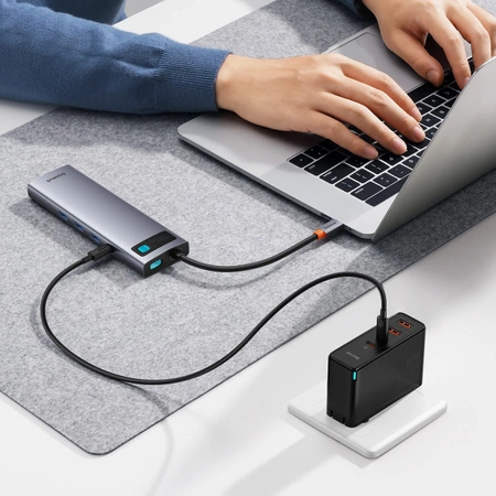 HUB 11in1 Baseus Metal Gleam Series USB-C to USB-C PD / 3x USB-A 3.0 / USB-A 2.0 / HDMI / VGA / AUX / RJ-45 / SD TF - gray