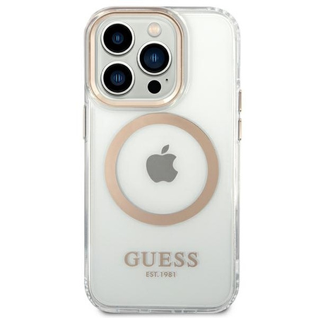 Guess GUHMP14XHTRMD iPhone 14 Pro Max 6,7 &quot;Gold / Gold Hartschalenetui Metal Outline Magsafe