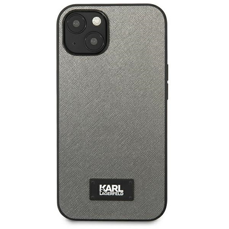 Original Case IPHONE 13 MINI Karl Lagerfeld Hardcase Saffiano Plaque (KLHCP13SSFMP2DG) silver