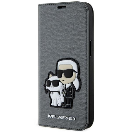 Karl Lagerfeld KLBKP14SSANKCPG iPhone 14 6.1" bookcase srebrny/silver Saffiano Karl & Choupette