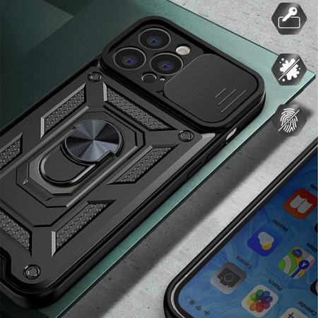 Hybrid Armor Camshield Hülle für iPhone 13 Pro Max gepanzerte Hülle mit Kameraabdeckung schwarz