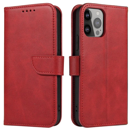 Etui portfel z klapką podstawką do iPhone 15 Plus Magnet Case - czerwone