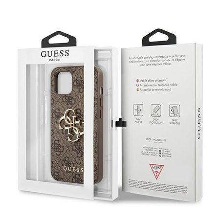 Oryginalne Etui IPHONE 13 6,1" Guess Hardcase 4G Big Metal Logo GUHCP13M4GMGBR brązowe