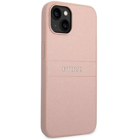 Guess Saffiano Metal Logo Stripes - Etui iPhone 14 Plus (różowy)