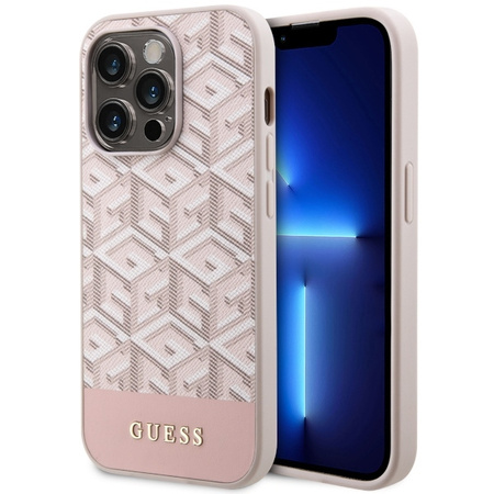 Guess GUHMP14LHGCFSEP iPhone 14 Pro 6,1" rosa/rosa Hartschale GCube Stripes MagSafe