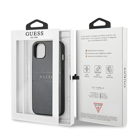 Guess nakładka do iPhone 13 Mini 5,4&quot; GUHCP13SPSASBGR szary Saffiano Strap