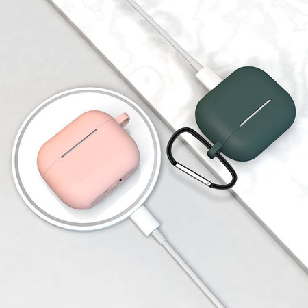 Etui do AirPods 3 silikonowy miękki pokrowiec na słuchawki + brelok karabińczyk zawieszka różowy (case D)