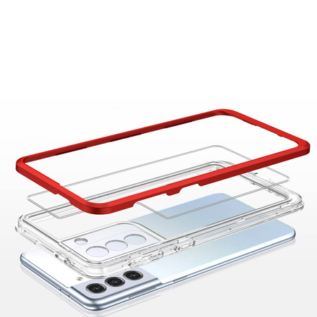 Clear 3in1 Case for Samsung Galaxy S21 + 5G (S21 Plus 5G) Frame Gel Cover Red