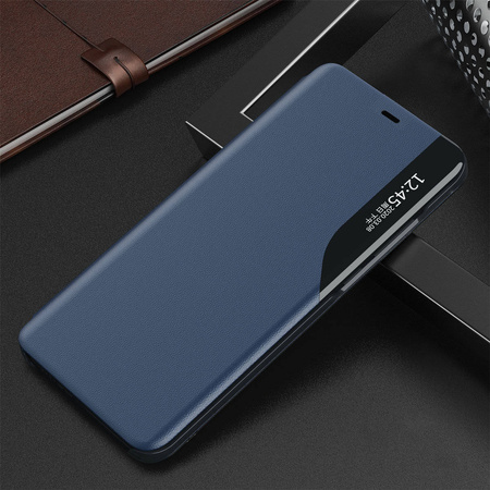 Eco Leather View Case elegant bookcase type case with kickstand for iPhone 13 Pro blue