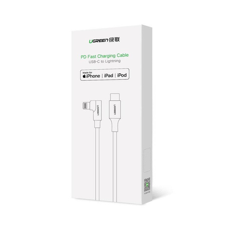 Ugreen MFI kątowy kabel przewód z bocznym wtykiem USB Typ C - Lightning Power Delivery 3 A 1,5 m szary (60764 US305)