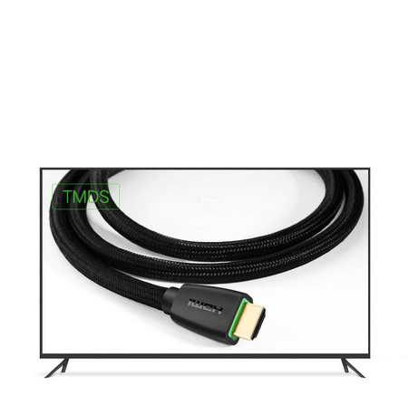 Ugreen mocny kabel przewód w nylonowym oplocie HDMI 2.0 4K 60 Hz 3D 18 Gbps HDR ARC Ethernet (HEC) 48 bit 1,5 m czarny (HD118 40409)