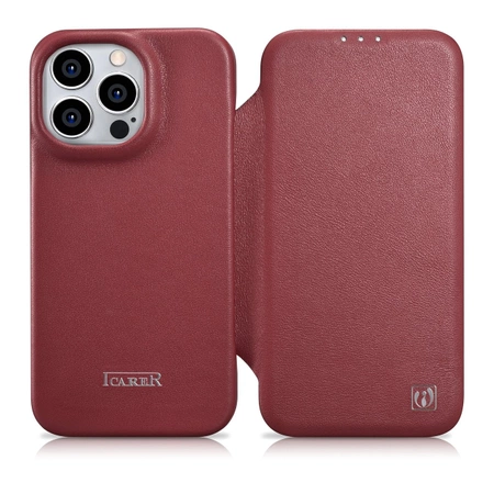 iCarer CE Premium Leather Folio Case iPhone 14 Pro Max Magnetic Flip Cover MagSafe Red (WMI14220716-RD)