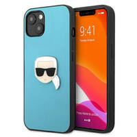 Karl Lagerfeld KLHCP13SPKMB iPhone 13 mini 5,4" niebieski/blue hardcase Leather Ikonik Karl`s Head Metal