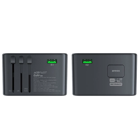 Acefast Z1 GaN 75W PD travel charger adapter 3x USB-C 2x USB-A - black