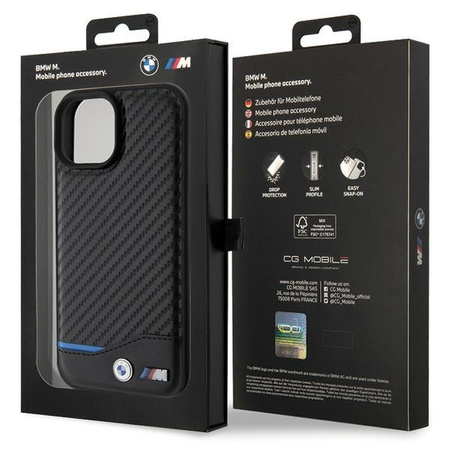 Etui BMW Leather Carbon na iPhone 15 - czarne