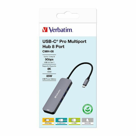 Verbatim Adapter Hub USB-C - 2xHDMI/ 3xUSB-A/SD/microSD/USB-C aluminium/aluminum 32151