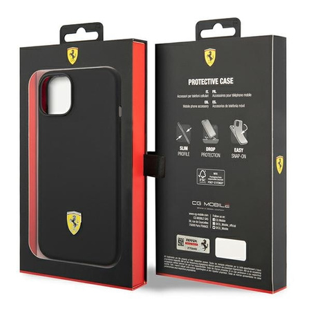 Original Handyhülle IPHONE 14 PLUS Ferrari Hardcase Silicone Metal Logo schwarz