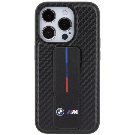 BMW Grip Stand Smooth & Carbon case for iPhone 15 Pro - black