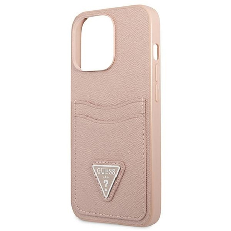 Case IPHONE 13 PRO Guess Hardcase Saffianotriangle Logo Cardslot (GUHCP13LPSATPP) pink