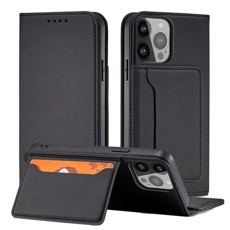 Magnet Card Case etui iPhone 14 Pro pokrowiec z klapką portfel podstawka czarne