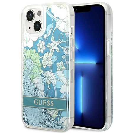 Case IPHONE 14 Guess Hardcase Flower Liquid Glitter green