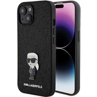 Karl Lagerfeld Fixed Glitter Ikonik Logo Metal Pin Hülle für iPhone 15 – Schwarz