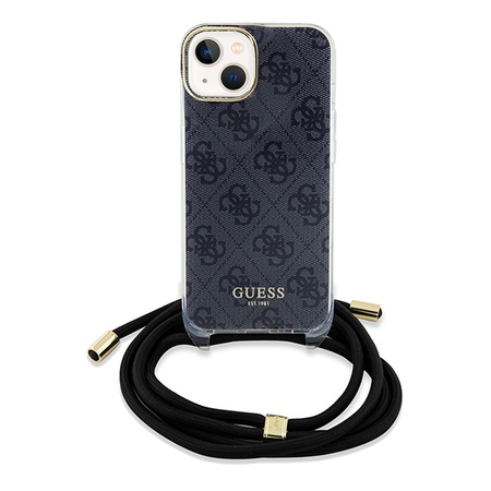 Guess Crossbody Cord 4G Print Case for iPhone 15/14/13 - Black