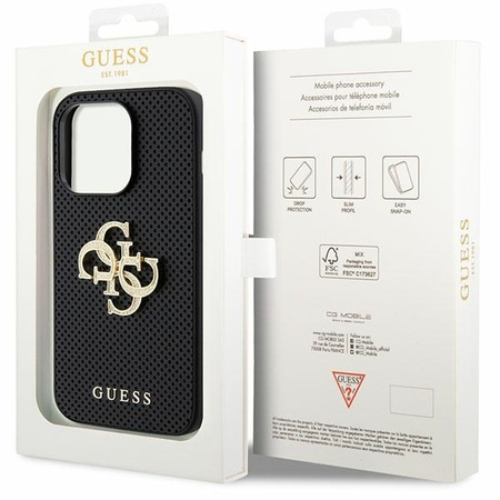 Etui Guess Perforated 4G Glitter do iPhone 15 Pro - czarne