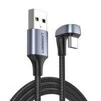 Ugreen nylonowy kątowy kabel przewód USB - USB Typ C 1 m 3 A 18 W Quick Charge AFC FCP dla graczy szary (70313)