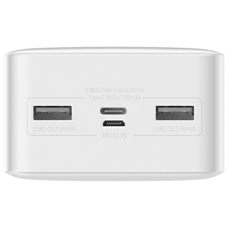 Baseus Bipow Powerbank mit Display 30000mAh 15W weiß (Overseas Edition) + USB-A - Micro USB Kabel 0,25m weiß (PPBD050202)