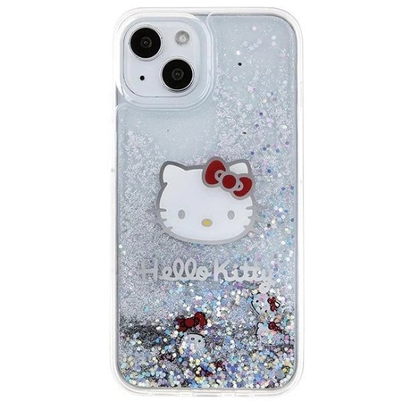 Etui Hello Kitty Liquid Glitter Charms Kitty Head na iPhone 14 - srebrne