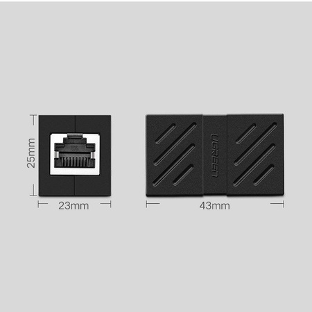 Ugreen złączka sieciowa łącznik kabli sieciowych Ethernet RJ45 10 Gbps czarny (NW114 20390)