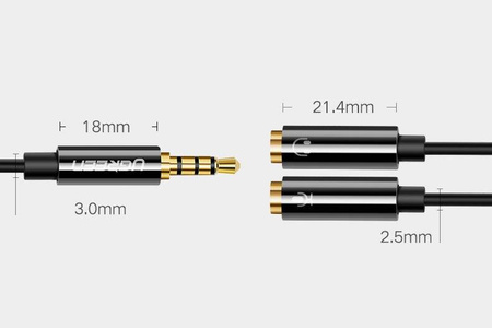 Ugreen kabel przewód rozdzielacz słuchawkowy 3,5 mm mini jack AUX mikrofon 20 cm (mikrofon + wyjście stereo) czarny (AV141 30620)