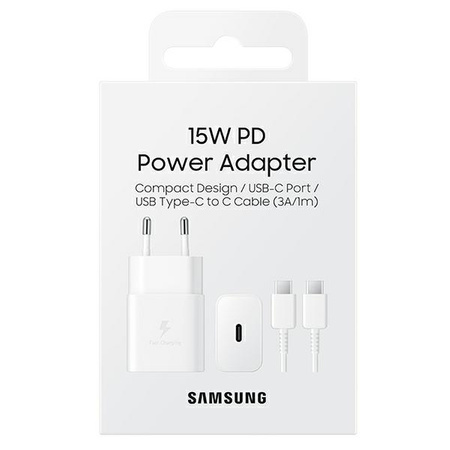 Samsung USB-Wandladegerät Typ C 15W PD AFC + USB-Kabel Typ C weiß (EP-T1510XWEGEU)