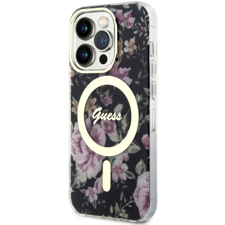 Guess GUHMP14LHCFWSK iPhone 14 Pro 6.1" schwarz/schwarz Hardcase Flower MagSafe