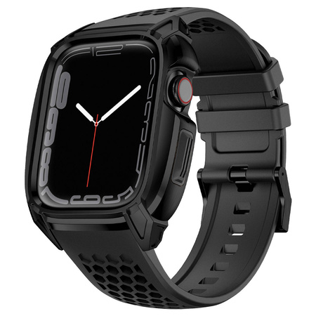 Kingxbar CYF148 2w1 pancerne etui Apple Watch SE, 6, 5, 4 (44 mm) ze stali nierdzewnej z paskiem czarne