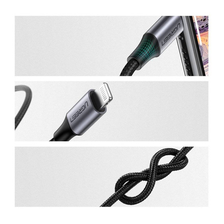 Ugreen kabel przewód audio AUX MFI Lightning - 3,5 mm mini jack 1 m szary (70509)