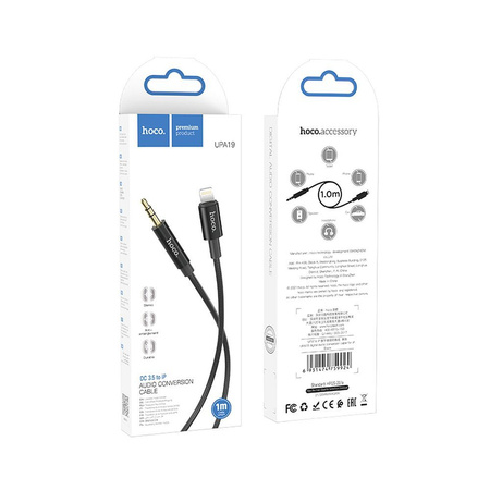 HOCO kabel AUX Audio Jack 3,5mm do iPhone Lightning 8-pin UPA19 1m czarny