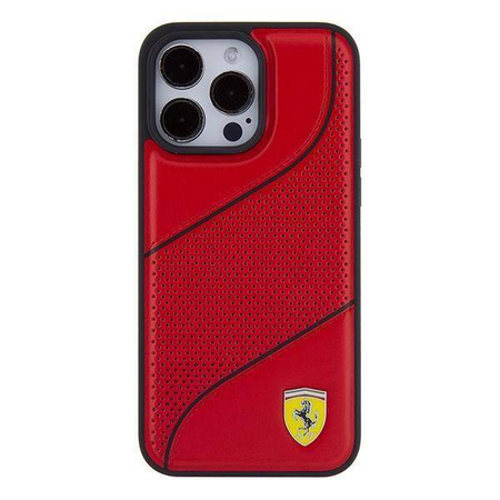 Original Case APPLE IPHONE 15 PRO MAX Ferrari Hardcase Perforated Waves Metal Logo (FEHCP15XPWAR) red