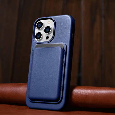 iCarer Case Leather Genuine Leather Case Cover for iPhone 14 Pro Max Blue (WMI14220708-BU) (MagSafe Compatible)