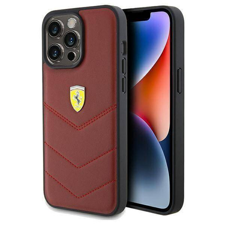 Original Handyhülle APPLE IPHONE 15 PRO MAX Ferrari Hardcase Leather Stitched Lines (FEHCP15XRDUR) rot