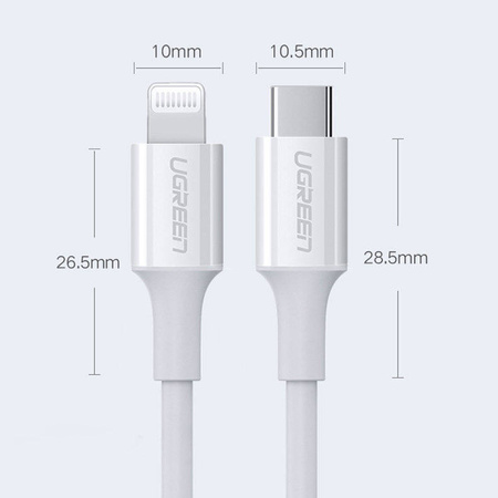 Ugreen kabel przewód USB Typ C - Lightning 3A 0,25 m biały (US171)