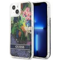 Guess GUHCP13SLFLSB iPhone 13 mini 5,4 &quot;blau / blaues Hardcase Flower Liquid Glitter