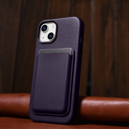 iCarer Case Leather genuine leather case for iPhone 14 Plus dunkelviolett () (MagSafe compatible)